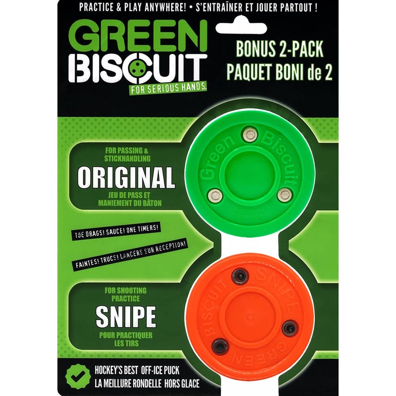 Green Biscuit Hockey Puck 2-Pack  Original  Off Ice Hockey Puck/Snipe  Shooting Street Hockey Puck Better Stick Handling  Passing and Shooting - Image 1